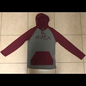 Men’s RVCA T-Shirt Hoodie- Grey/Burgundy (S)